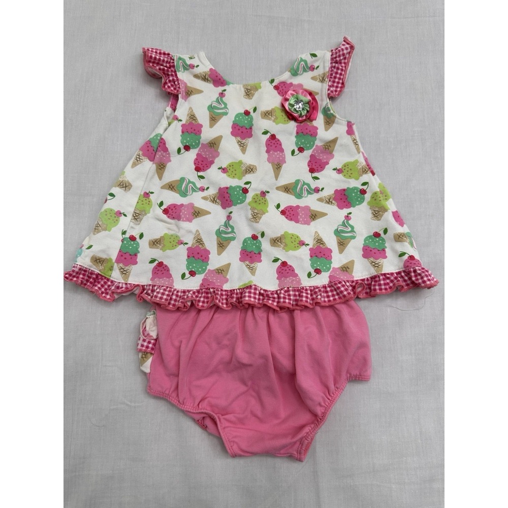 18 Months Baby Set Ice cream Cones Outfit With Cherry's. Ruffle Bottoms To Match